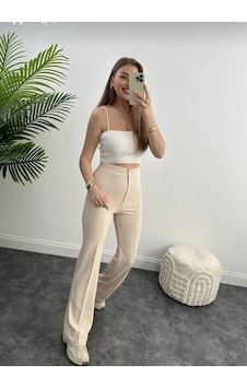 Açelya Zara Model Palazzo Pantolon Taş