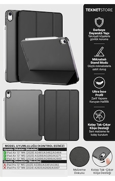 Ipad Air 13" M4 M3 M2 Uyumlu Kılıf Ultra İnce Akıllı Uyku Modlu Standlı Zarif Koruyucu Kapak Kapaklı Kılıf