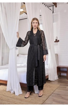 A Normal Tekstil Herşeytrend Uzun Kollu Dantelli Ve Kuşaklı Sabahlık Siyah A Normal Tekstil Herşeytrend Uzun Kollu Dantelli Ve Kuşaklı Sabahlık Siyah