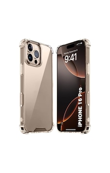 Fibaks iPhone 16 Pro Uyumlu Kılıf Airbag Crystal Sert Pc Antishock Darbe Emici Kenar Şeffaf Silikon Kapak
