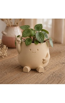 Alvera Smiley Face Planter 3d Baskı Gülümseyen Karakterli Saksı-bej Alvera Smiley Face Planter 3d Baskı Gülümseyen Karakterli Saksı-bej