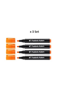 Lotte Fosforlu Kalem 4'lü Turuncu X 3 Set Çok Renkli