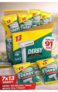 Derby Tek Bıçaklı Tıraş Bıçağı 13 Lü 7 Paket 91 Adet Krom Seramik Platin Ve Tungsten Kaplı Ekonomik