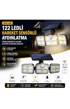 3&apos Lü 122 Ledli Güneş Enerjili Hareket Sensörlü Aydınlatma, Dış Mekan Duvar Ve Bahçe Lambası Solar Led Bx40