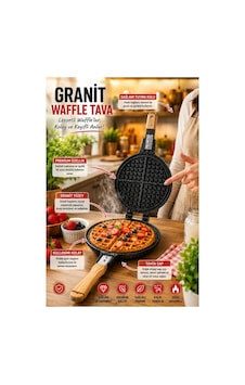 Piev Pratik Ahşap Saplı Çift Taraflı Ocak Üstü Döküm Waffle Tavası Antrasit