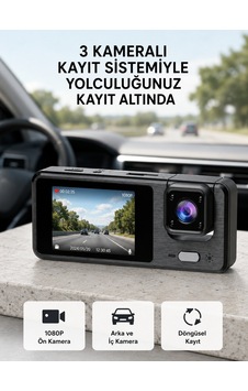 Park Modlu 3 Kameralı Araç Kayıt Cihazı 1080p Ön Kamera 2 Ekran - Bayi Depom Park Modlu 3 Kameralı Araç Kayıt Cihazı 1080p Ön Kamera 2 Ekran - Bayi Depom
