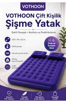 Zenvia Çift Kişilik Şişme Yatak Dahili Pompalı 203x152x22 Cm 2 Yastıklı Znv2026 Çok Renkli