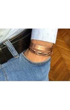 2 Adet Bakır Unisex Ayarlanabilir Kelepce Bileklik Bakır