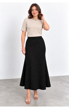 Bihan Store Kadın Simli Triko Etek W27-32940 - Siyah Bihan Store Kadın Simli Triko Etek W27-32940 - Siyah
