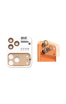 iPhone 17 Pro Max Uyumlu 2in1 Kamera Lens Koruyucu Anti-reflective Parmak İzi Bırakmaz Çizilmez Cam Turuncu