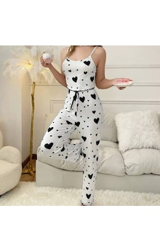 Ece's Design Kalp Desenli Pijama & Uyku Takımı Rahat & Şık W2011 Siyah