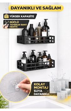 Buğz Duş İçi Yapışkanlı Banyo Rafı 2 Li Set Delme Yok Güçlü Yapışkan Bantlı Organizer Diğer