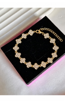 Xuping Taşlı Yonca Model Yüksek Kalite Bileklik Gold