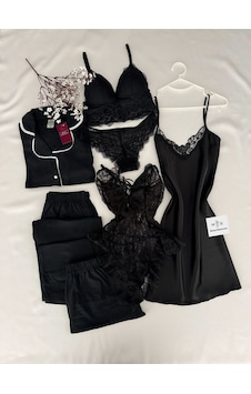 Mh Moony Homewears Kutulu Sabmarina Pamuklu Pijama Saten Gecelik Iç Giyim Çeyiz Seti Siyah Mh Moony Homewears Kutulu Sabmarina Pamuklu Pijama Saten Gecelik Iç Giyim Çeyiz Seti Siyah