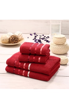 Bale 4 Lü Pamuklu Havlu Seti Geniş Renk Seçenekleri 70x140 Kırmızı Bale 4 Lü Pamuklu Havlu Seti Geniş Renk Seçenekleri 70x140 Kırmızı