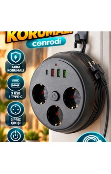 Akım Korumalı Çoklu Priz 3 Priz, 3 Usb, 1 Type-c Ve 2 Metre Kablo Diğer Akım Korumalı Çoklu Priz 3 Priz, 3 Usb, 1 Type-c Ve 2 Metre Kablo Diğer