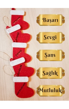 Yılbaşı Keçe Çizme Süs Seti 5 Adet Dilek Temalı Noel Ağaç Süsü
