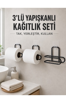 3 Lü Siyah Duvar Tipi Kağıtlık Seti Yapışkanlı Pratik Rulo Tutucu Diğer 3 Lü Siyah Duvar Tipi Kağıtlık Seti Yapışkanlı Pratik Rulo Tutucu Diğer
