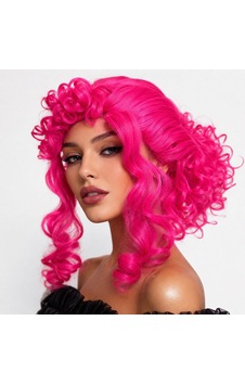 Neon Pembe Bukleli Kıvırcık Cosplay Peruğu - İçi Astarlı Stil Sahibi Özel Konsept Hacmli Tasarım