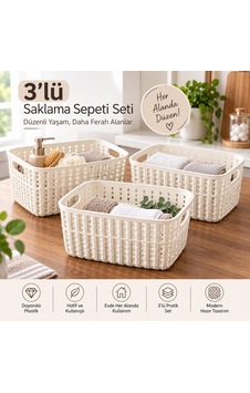 Selka Home Küçük Boy 3 Lü Örgü Desenli Saklama Sepeti Ekru Selka Home Küçük Boy 3 Lü Örgü Desenli Saklama Sepeti Ekru