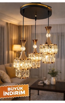 Mirsa Çizgili Miraç Kristal Avize 3 Lü Gold Siyah - Füme - Altın Mirsa Çizgili Miraç Kristal Avize 3 Lü Gold Siyah - Füme - Altın