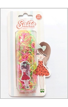 Sasta Lastik Saç Tokası Karışık Renk + Sticker Çok Renkli