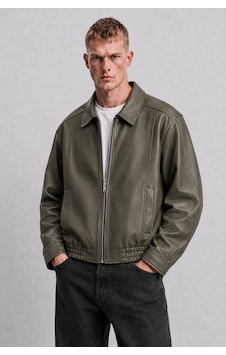 Ohepmoda Oversize Rahat Kalıp Lastikli Erkek Deri Ceket Haki Ohepmoda Oversize Rahat Kalıp Lastikli Erkek Deri Ceket Haki