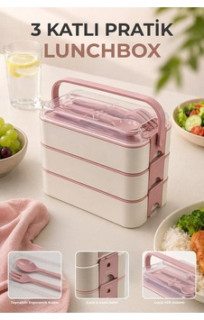 3 Katlı Bölmeli Lunchbox - Kilitli - Taşıma Saplı - Kaşık & Çatal Dahil G-770 Pembe Pembe 3 Katlı Bölmeli Lunchbox - Kilitli - Taşıma Saplı - Kaşık & Çatal Dahil G-770 Pembe Pembe