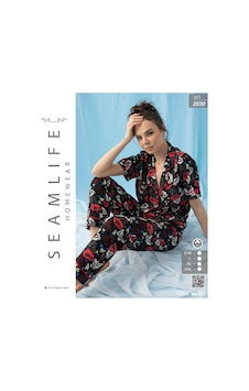 Seamlife Kadın Kısa Kol Dokuma Gömlek Pijama Takımı Siyah - Çok Renkli Seamlife Kadın Kısa Kol Dokuma Gömlek Pijama Takımı Siyah - Çok Renkli