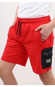 Toontoy Kids Toontoy Erkek Çocuk Paça Kısmı Cepli Arma Detaylı Fermuarlı Şort Kırmızı