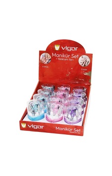 Vigor K-8436 Manikür Ve Pedikür Seti 9 Adet Kalp Model Mika Kristal Plastik - 12'li Paket