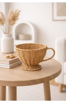 Hasır Rattan Fincan Model Sepet Düzenleyici Dekor Açık Sarı Hasır Rattan Fincan Model Sepet Düzenleyici Dekor Açık Sarı
