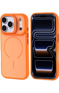 Apple Uyumlu iPhone 17 Pro Kılıf M-safe Şarj Özellikli Kamera Standlı Zore Notron Kapak Turuncu