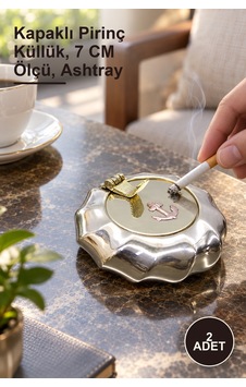 2 Adet Pirinç Çapalı Kapaklı Küllük Kapaklı Pirinç Küllük, 7 Cm Ölçü, Ashtray