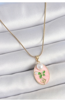316l Çelik Gold Renk Zincir Pembe Mineli Oval İncili Çiçek İşlemeli Portre Model Kadın Kolye - Lisinya Gold 316l Çelik Gold Renk Zincir Pembe Mineli Oval İncili Çiçek İşlemeli Portre Model Kadın Kolye - Lisinya Gold