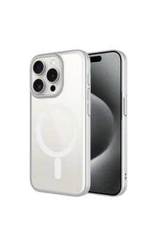 Apple Uyumlu iPhone 15 Pro Max Kılıf Wireless Şarj Özellikli Sert Pc Mat Riksos Magsafe Kapak Kılıf Gümüş