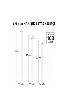 Kablo Bağı Seti, 100 Adet, Naylon, Karışık Boy 20 Cm, 25 Cm, 30 Cm , 3.6 Mm, Kablo Düzenleme Ve Sabitleme Beyaz 3.6 Kablo Bağı Seti, 100 Adet, Naylon, Karışık Boy 20 Cm, 25 Cm, 30 Cm , 3.6 Mm, Kablo Düzenleme Ve Sabitleme Beyaz 3.6