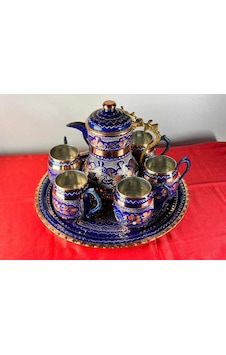 Bakır Ayran Ve İçecek Seti 6 Kişilik Moskova Bardak Yuvarlak Teps Bakır Ayran Ve İçecek Seti 6 Kişilik Moskova Bardak Yuvarlak Teps