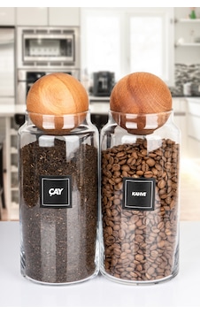 2'li Ahşap Top Kapaklı Çay Ve Kahve Kavanozu Saklama Kabı Cam 1400 Ml Şeffaf 2'li Ahşap Top Kapaklı Çay Ve Kahve Kavanozu Saklama Kabı Cam 1400 Ml Şeffaf