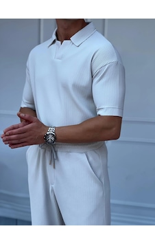 Modefendi Kesik Yaka Kalın Fitil Tshirt'lü Alt Üst Takım Gri Modefendi Kesik Yaka Kalın Fitil Tshirt'lü Alt Üst Takım Gri