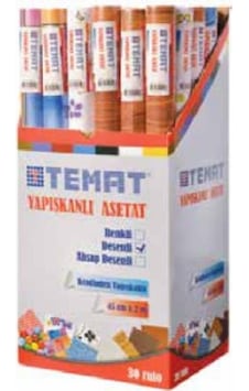 Temat Yapışkanlı Asetat 45cmx2m Desenli 30'lu Paket Çok Renkli Temat Yapışkanlı Asetat 45cmx2m Desenli 30'lu Paket Çok Renkli