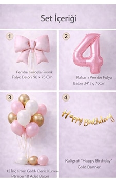Pembe Fiyonk 4 Yaş Doğum Günü Balon Seti Pembe Fiyonk 4 Yaş Doğum Günü Balon Seti