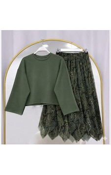 Lovie Moda Basic Bluz Asimetrik Kesim Astarlı Şifon Etekli Takım Haki Lovie Moda Basic Bluz Asimetrik Kesim Astarlı Şifon Etekli Takım Haki