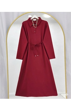 Lovie Moda Kadın Polo Yaka Bağcıklı Elbise -kırmızı Lovie Moda Kadın Polo Yaka Bağcıklı Elbise -kırmızı
