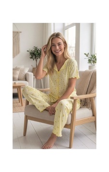 Eyfuze Kadın Baskılı Fiyonk Detaylı Raporlu Kaşkorse Kısa Kollu Pijama Takımı Sarı Eyfuze Kadın Baskılı Fiyonk Detaylı Raporlu Kaşkorse Kısa Kollu Pijama Takımı Sarı