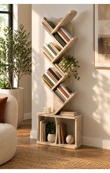 Sulorahome Yaprak Tasarımlı Eğimli Kitaplık Ekru
