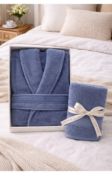 Özdilek Trendy Şalyaka Bornoz + Baş Havlusu- Koyu Mavi Xl Beden