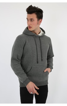 Modish Üç İplik Şardonlu Kapşonlu Düz Erkek Günlük Sweatshirt Antrasit