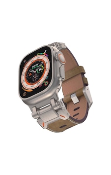 Apple Uyumlu Watch Ultra 49mm Zore Krd-114 Metal Başlıklı Suni Deri Kord Apple Uyumlu Watch Ultra 49mm Zore Krd-114 Metal Başlıklı Suni Deri Kord