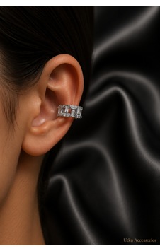 Taşlı Kıkırdak Çelik Küpe Earcuff Gümüş